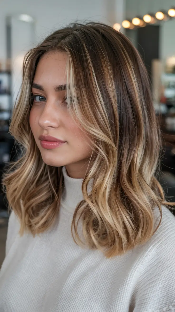 soft winter hair colors 2025 2026 Golden Balayage with Soft Ends