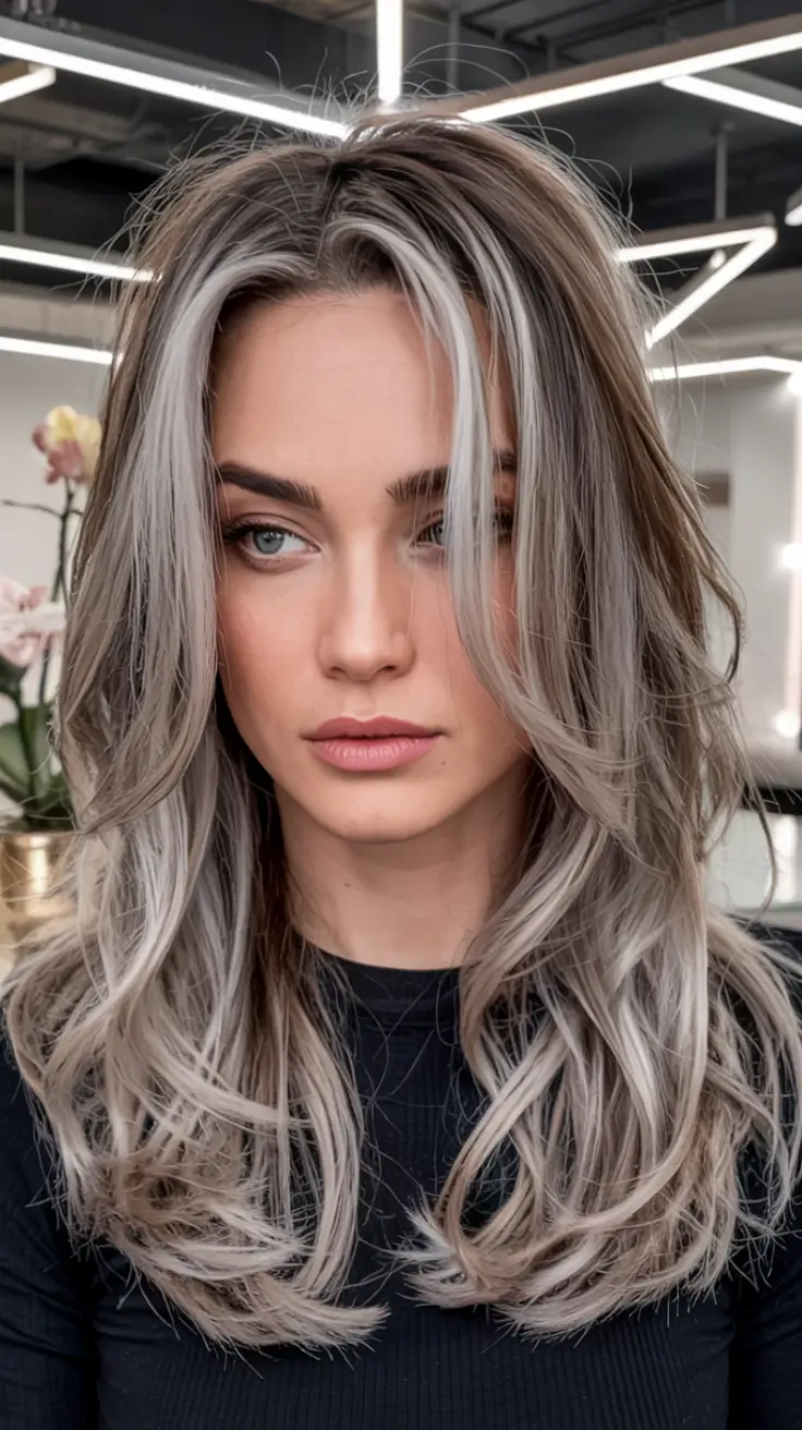 soft winter hair colors 2025 2026 Silver-Gray Frosted Blend