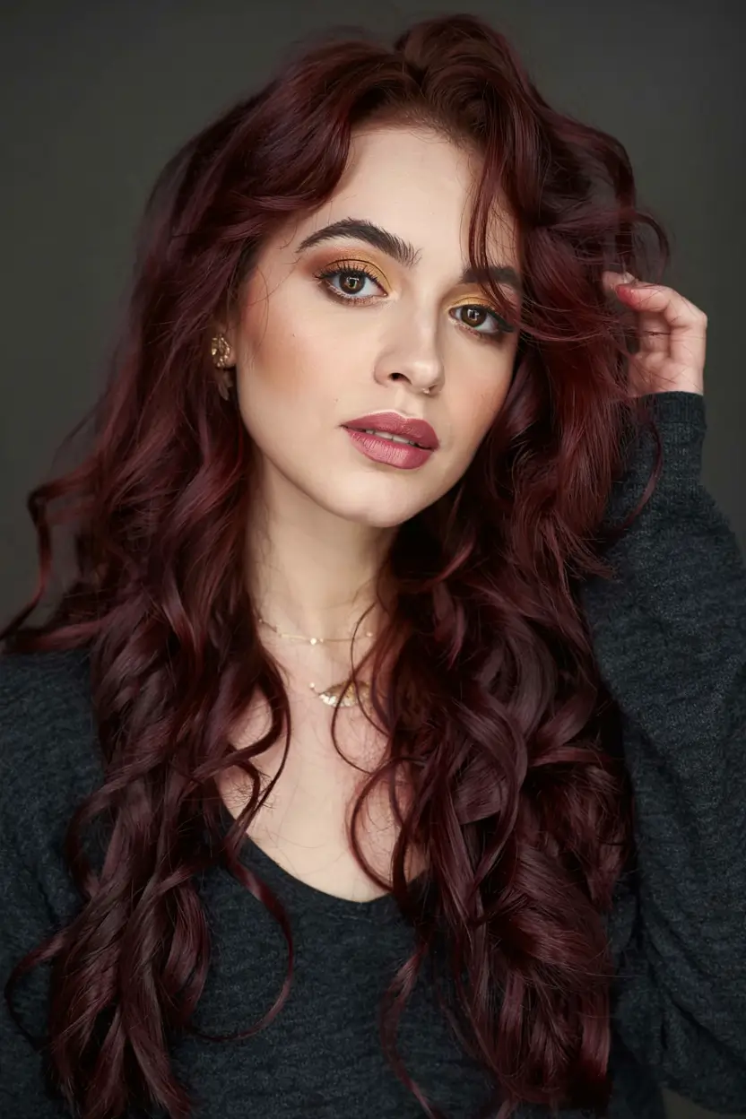 trending hair colors winter 2025 2026 Burgundy Velvet Waves