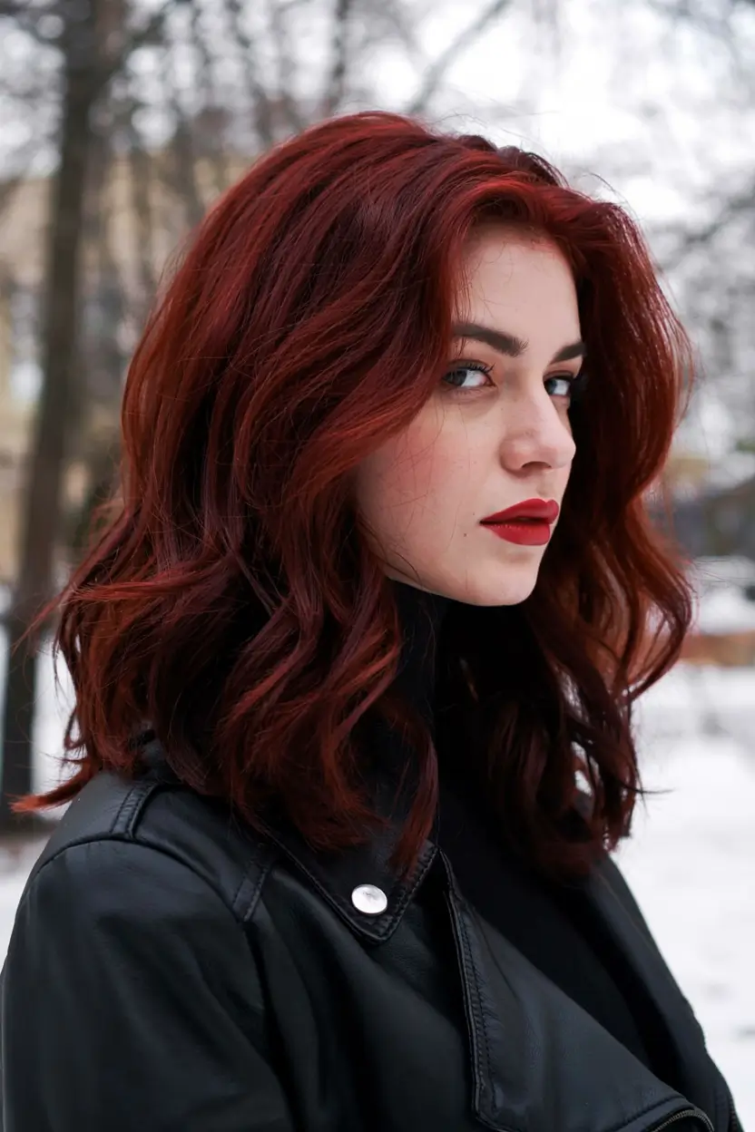 trending hair colors winter 2025 2026 Crimson Luxe Waves