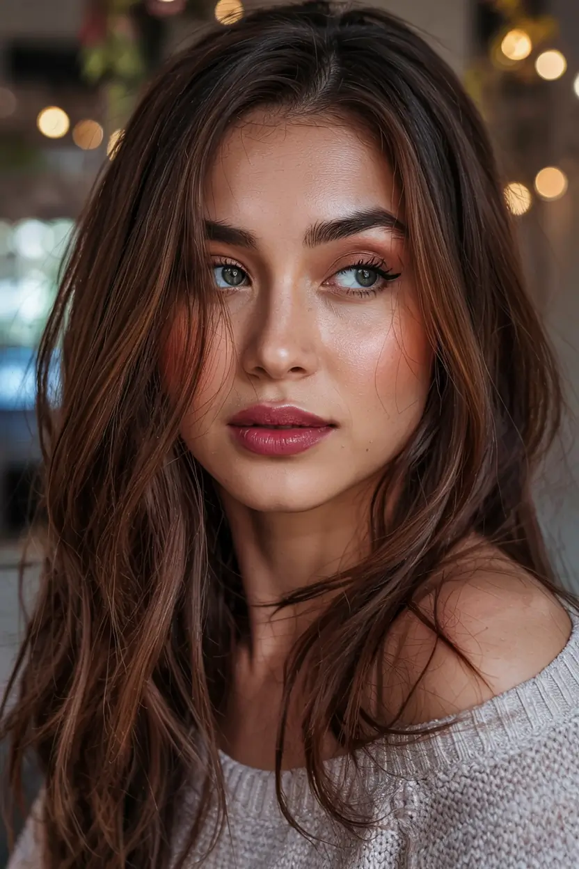 trending hair colors winter 2025 2026 Chestnut Glow With Subtle Warmth
