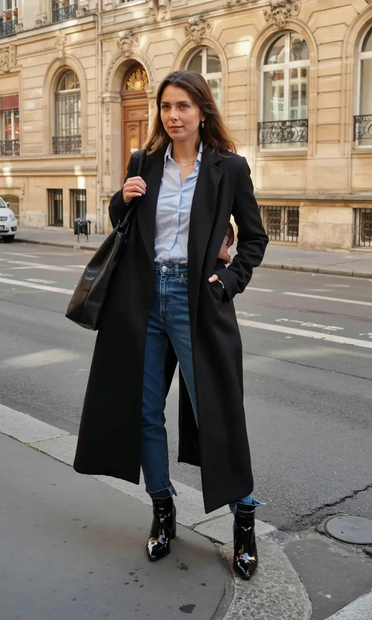 trendy winter outfits ideas 20252026 Polished Denim with a Sharp Coat