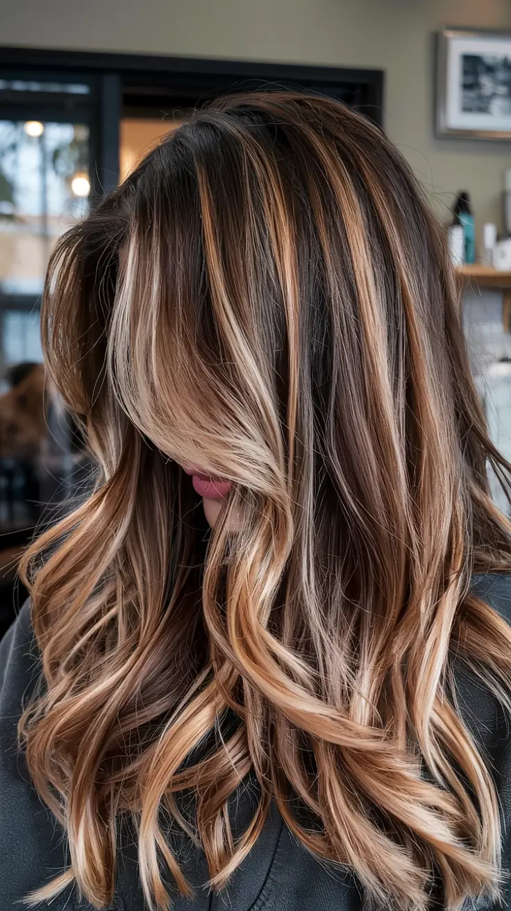 winter 2025 2026 hair colors highlights Warm Toffee Highlights with Volume