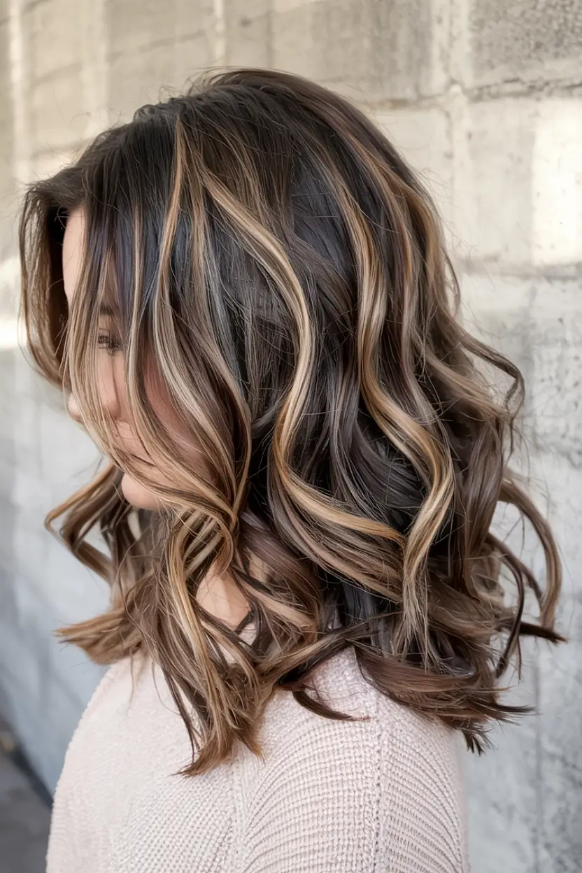 winter 2025 2026 hair colors highlights Chestnut Swirl Highlights
