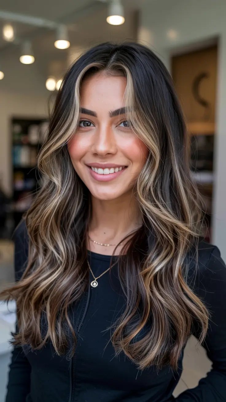 winter 2025 2026 hair colors highlights Dimensional Blonde Ribbons