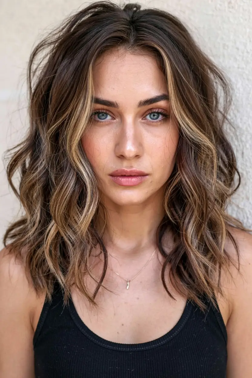 winter 2025 2026 hair colors highlights Golden Brunette Lob