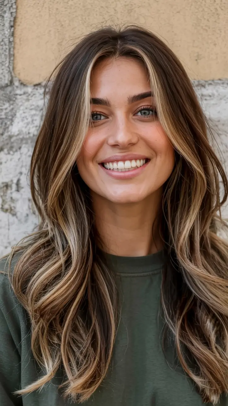winter 2025 2026 hair colors highlights Sun-Kissed Brunette Layers