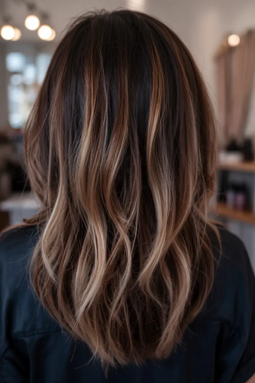winter 2025 2026 hair colors highlights Caramel Veil Highlights