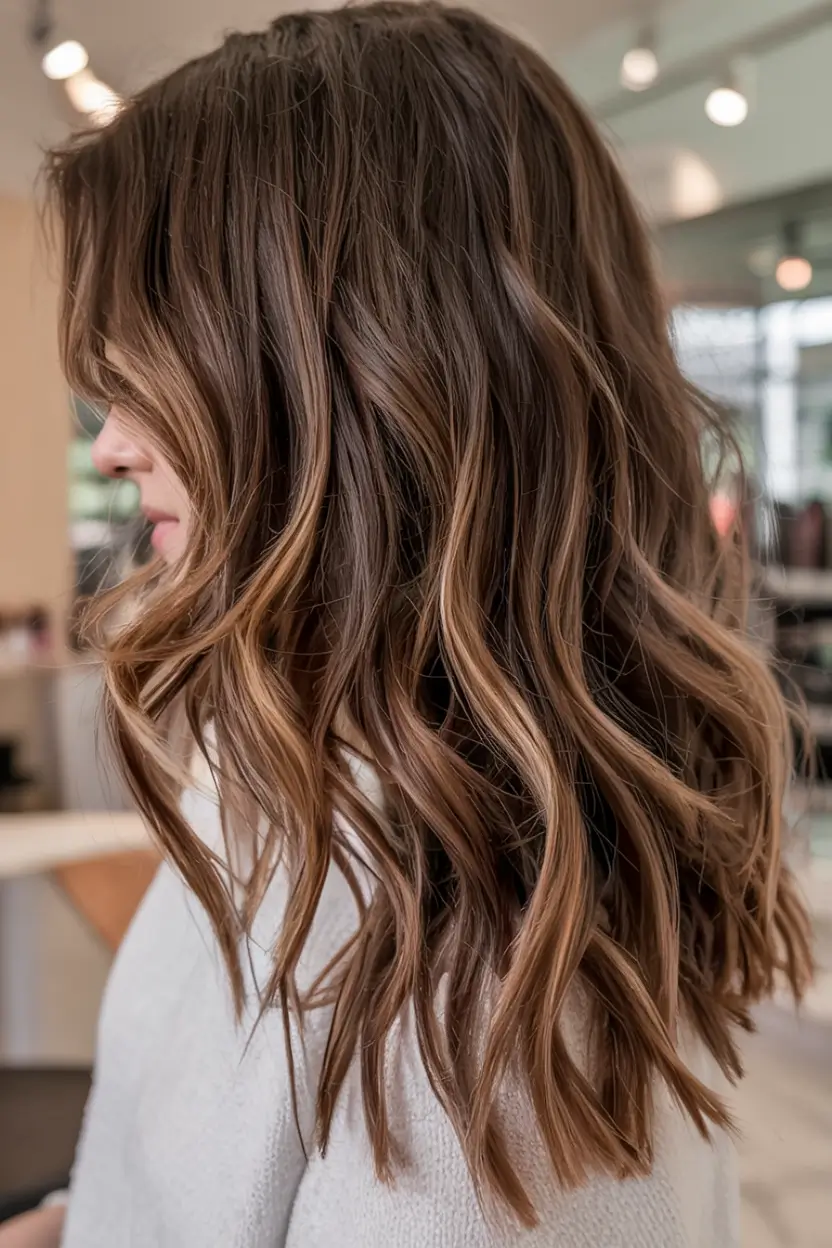winter 2025 2026 hair colors highlights Chocolate Bronze Waves