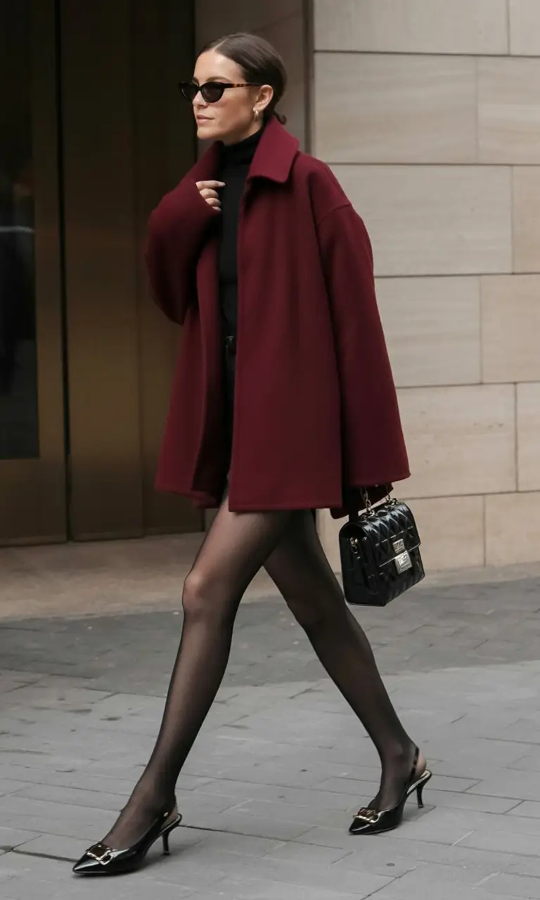 winter birthday outfit ideas 2025 2026 Burgundy Power Coat