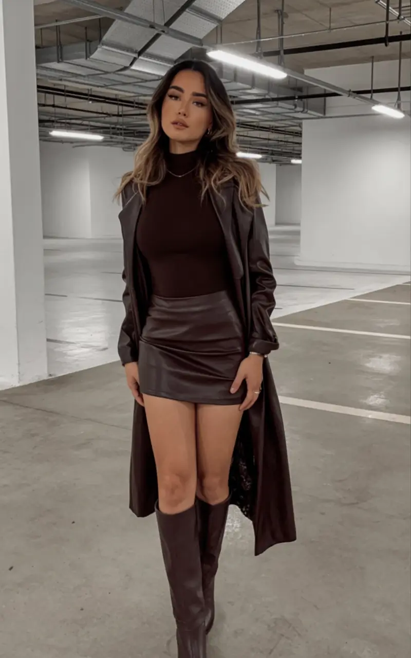 winter birthday outfit ideas 2025 2026 Chocolate Leather Elegance