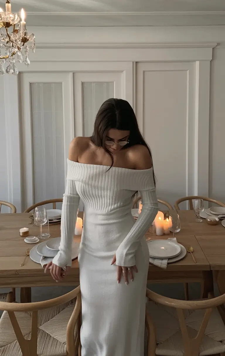 winter birthday outfit ideas 2025 2026 Ivory Knit Elegance