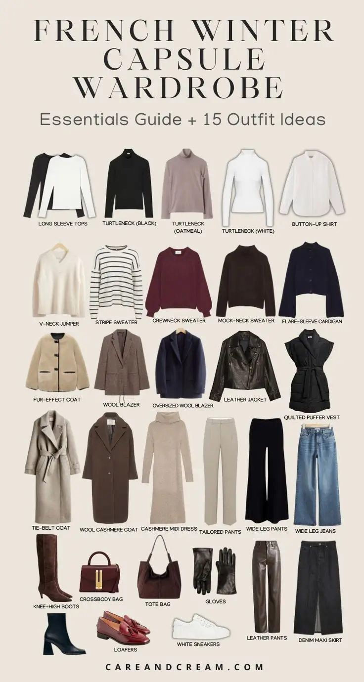 winter capsule wardrobe for women 2025 2026 Parisian-Inspired Elegance