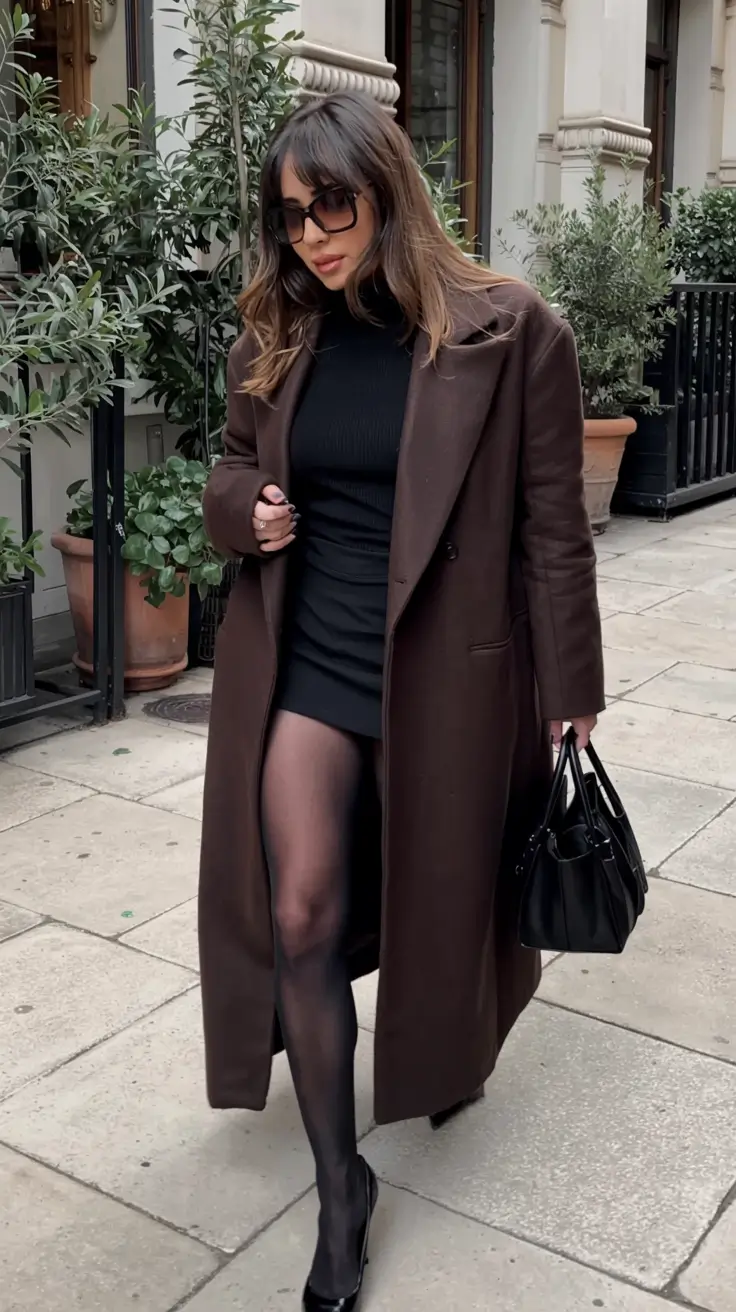 winter fashion inspo 2025 2026 Classic Black with a Chocolate Twist