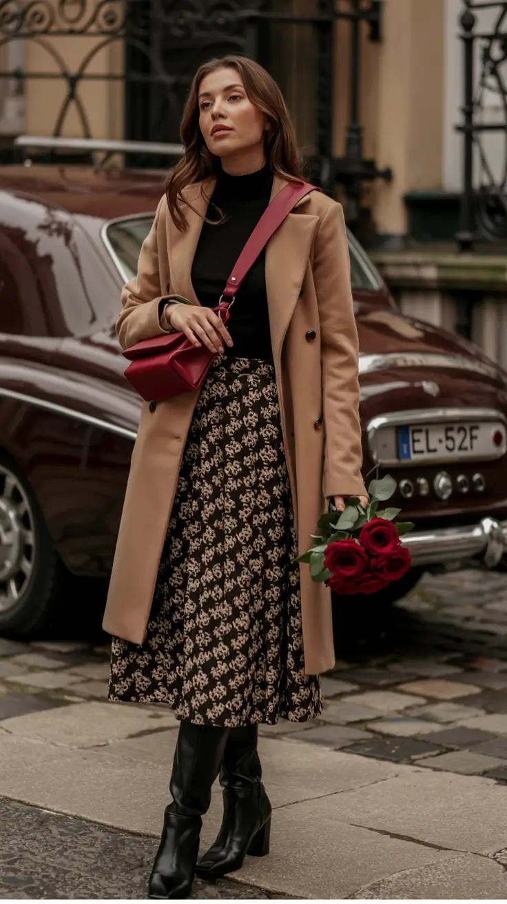 winter fashion inspo 2025 2026 Romantic Neutrals with a Pop of Red