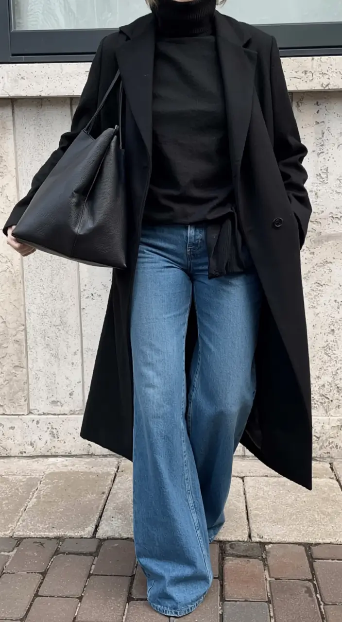 winter fashion inspo 2025 2026 Denim and Black Minimalism