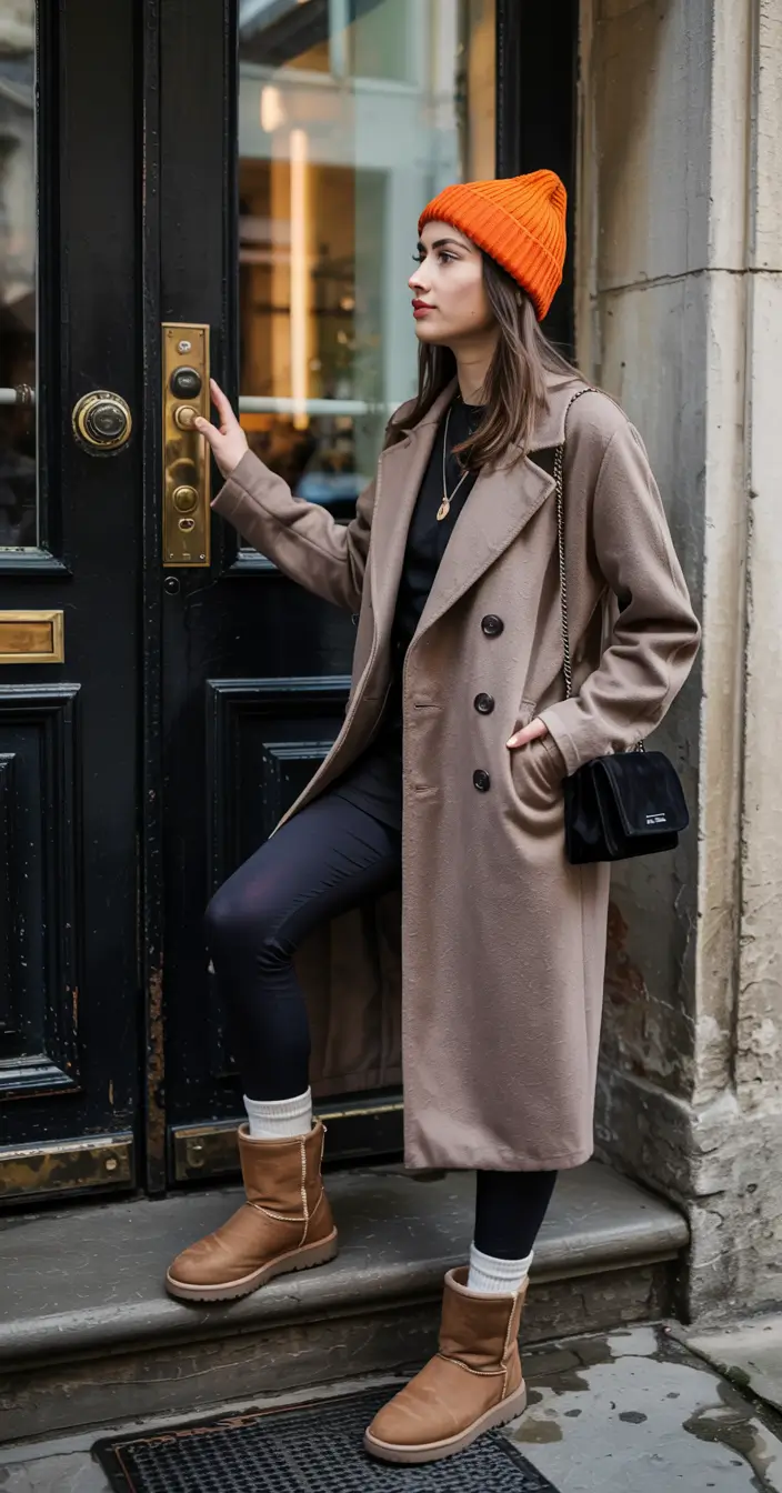 winter fashion inspo 2025 2026 Playful Comfort with a Pop of Orange