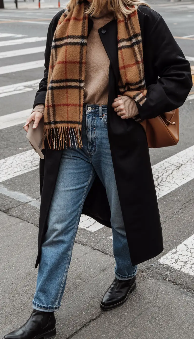 winter fashion inspo 2025 2026 Heritage Scarf with Modern Layers