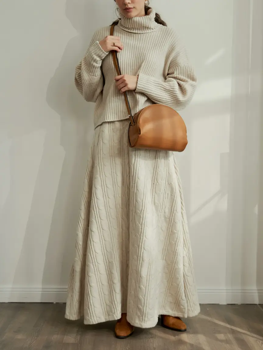 winter fashion outfits ideas 2025 2026 Soft Neutrals in Cozy Maxi Knit