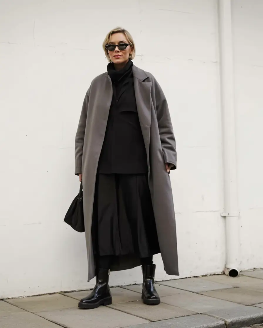 winter fashion outfits ideas 2025 2026 Monochrome Drama in Grey and Black