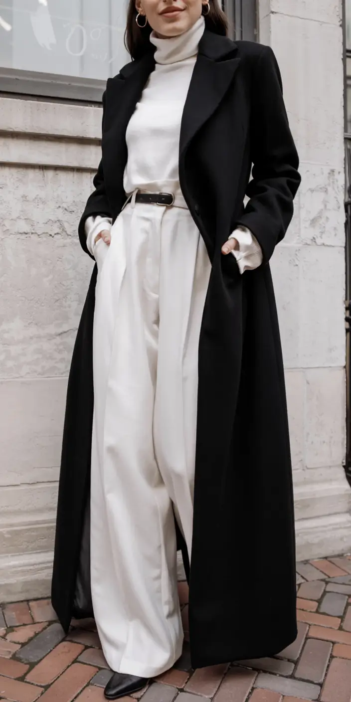 winter fashion outfits ideas 2025 2026 Black and White Power Layers