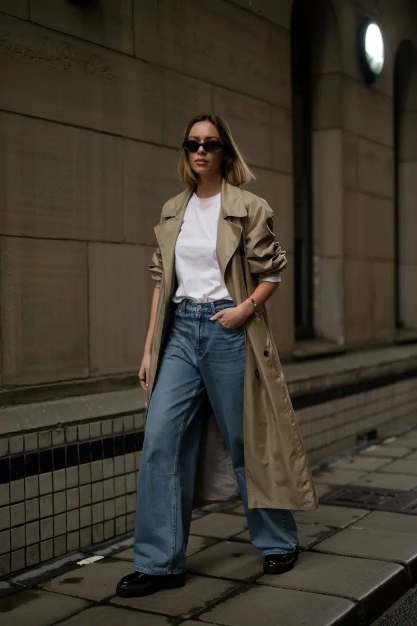 winter fashion outfits ideas 2025 2026 Classic Trench with Denim Revival