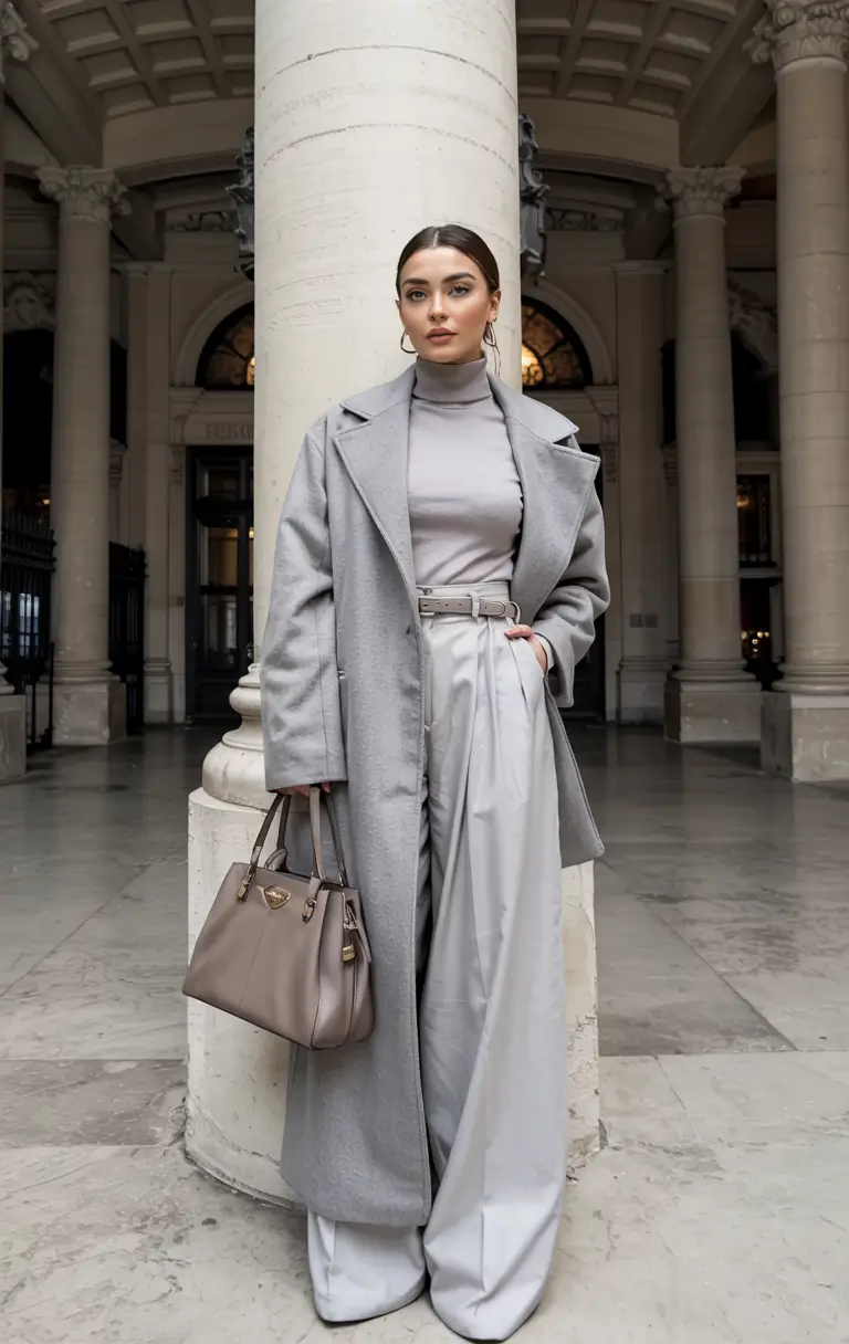winter fashion outfits ideas 2025 2026 Polished Grey Suiting with Feminine Touches