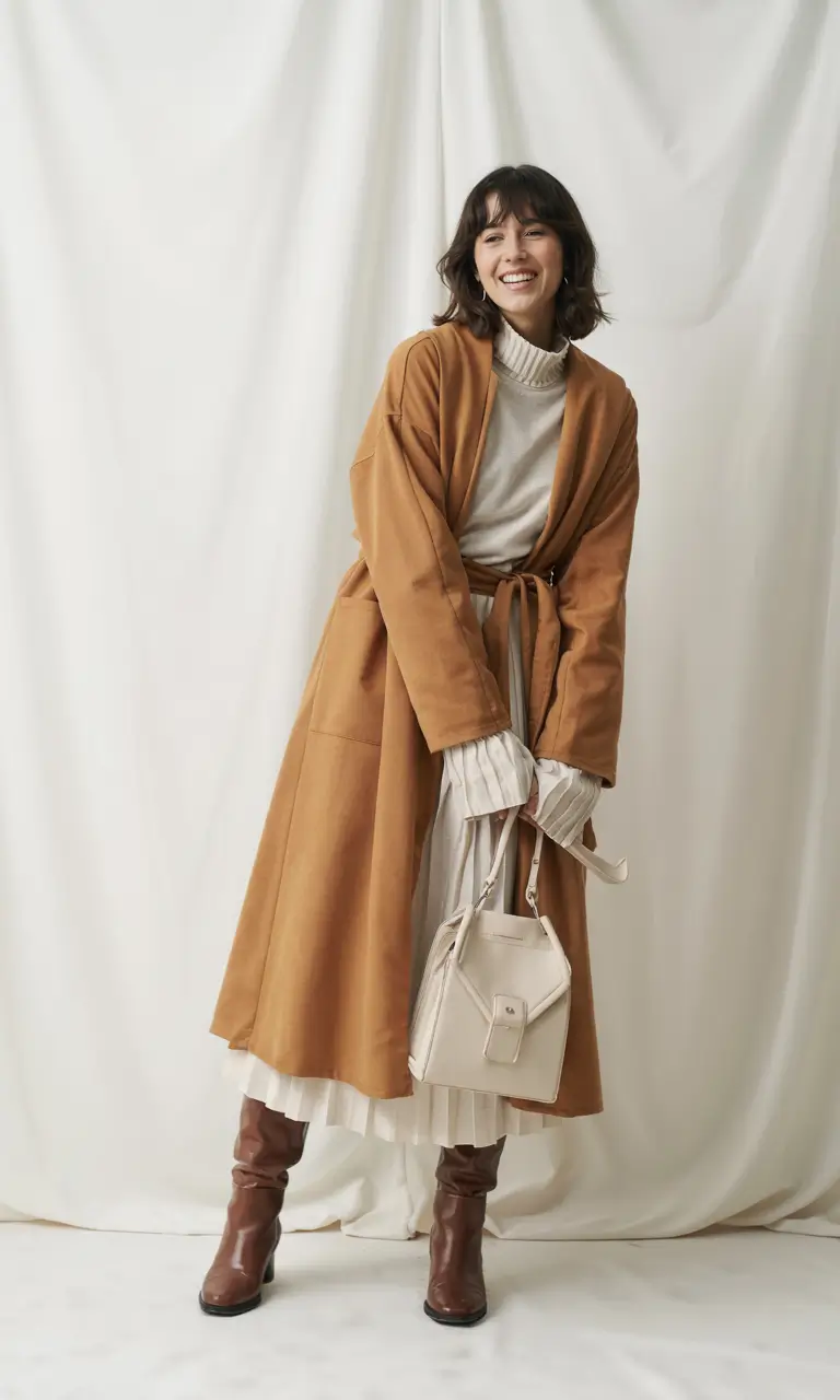 winter fashion outfits ideas 2025 2026 Earthy Elegance with Flowing Layers