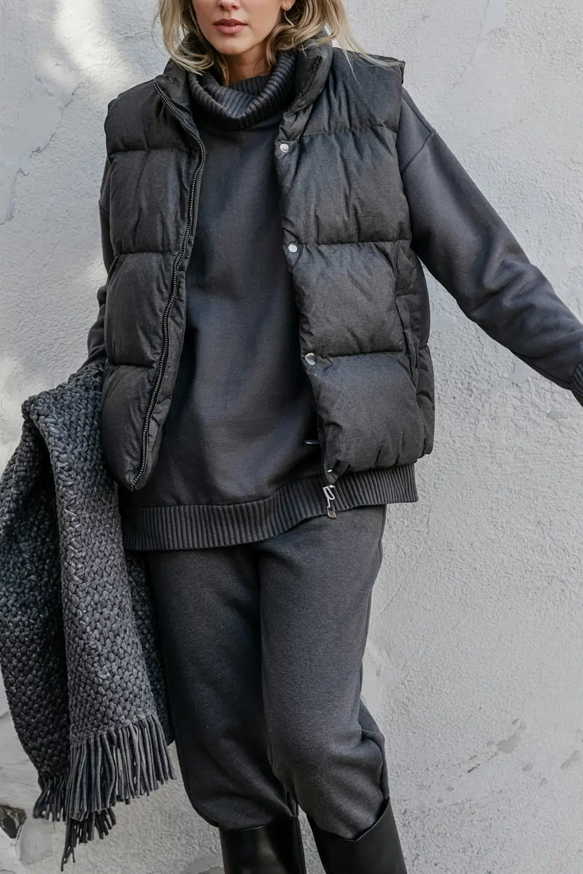 winter fashion outfits ideas 2025 2026 Relaxed Comfort in Monochrome Charcoal