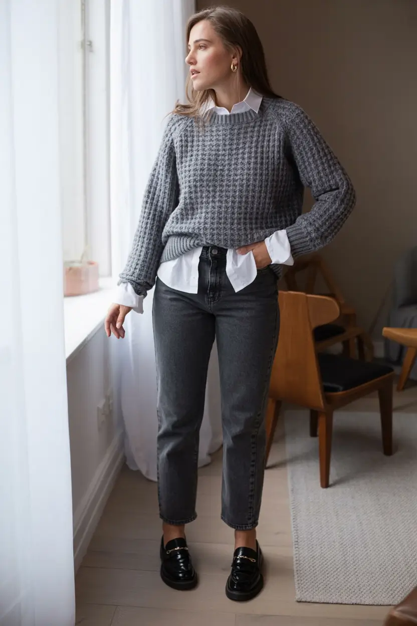 winter fits 2025 2026 style inspiration Layered Classics in Gray and White