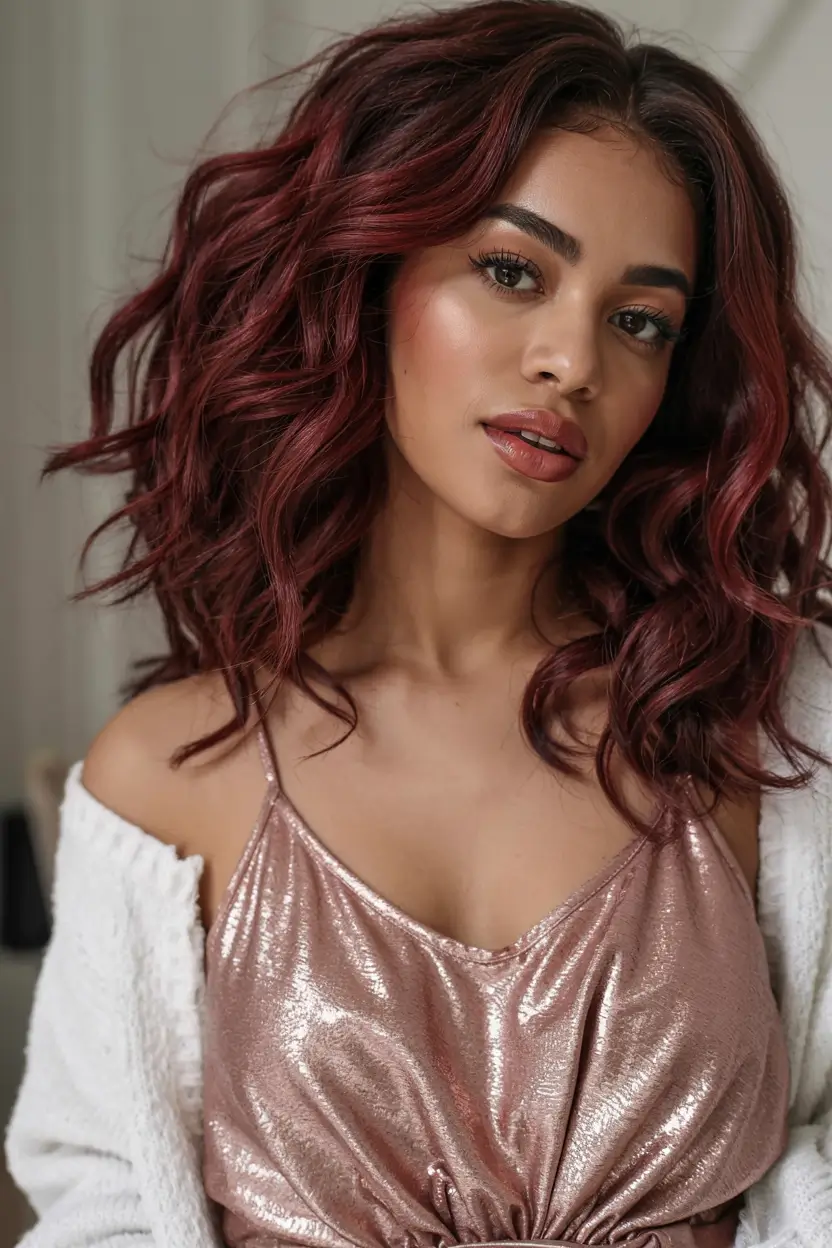 winter hair colors 2025 2026 for black women Berry Wine Waves