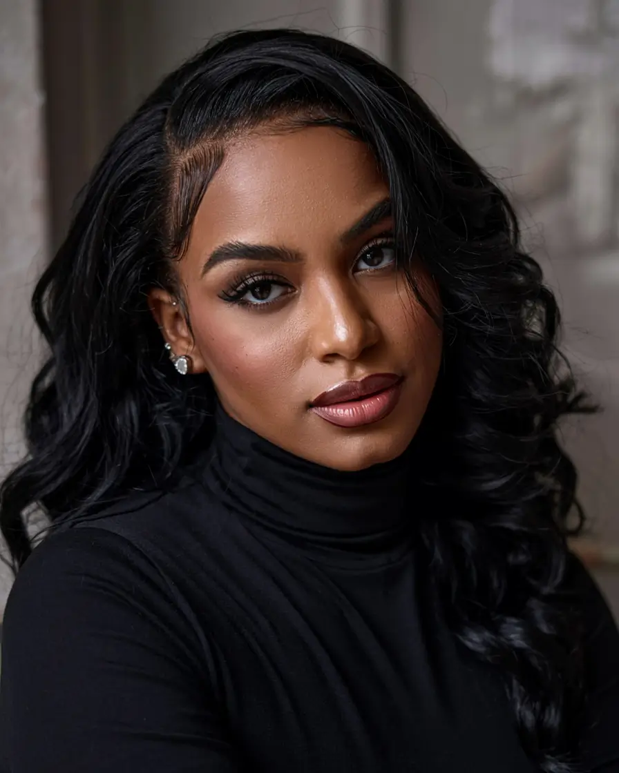 winter hair colors 2025 2026 for black women Classic Midnight Waves