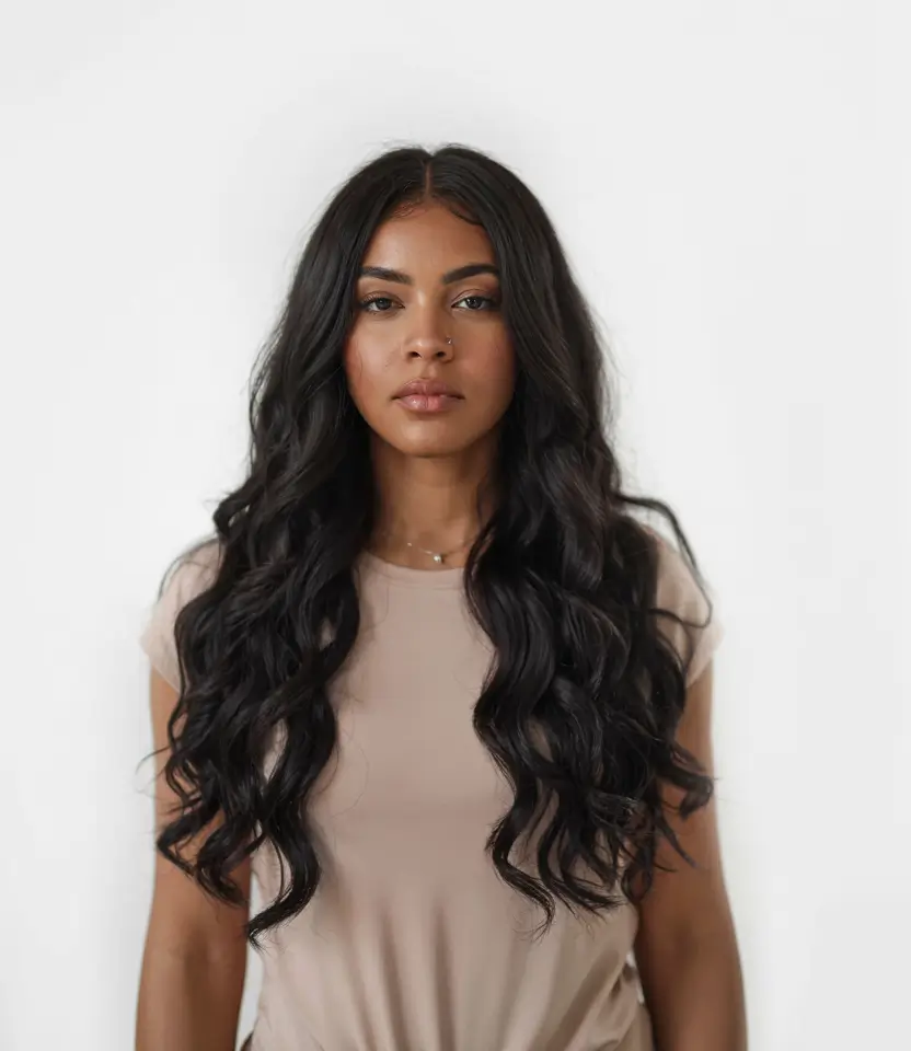 winter hair colors 2025 2026 for black women Ebony Cascading Lengths