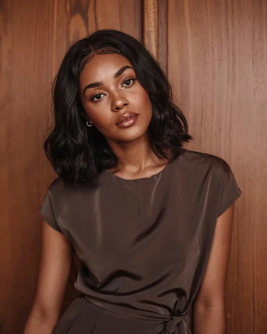 winter hair colors 2025 2026 for black women Glossy Noir Bob
