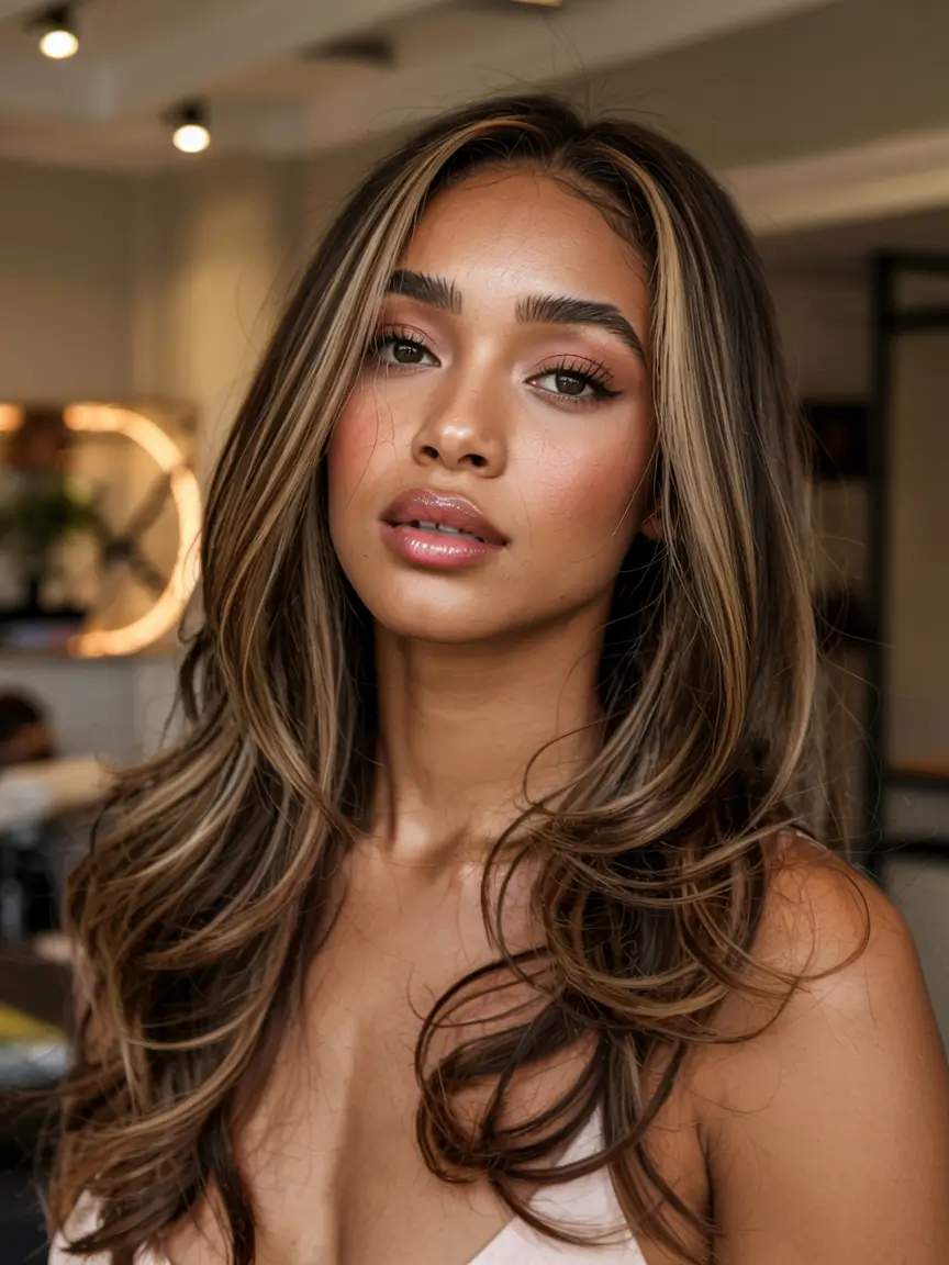 winter hair colors 2025 2026 for black women Honey-Butter Layers