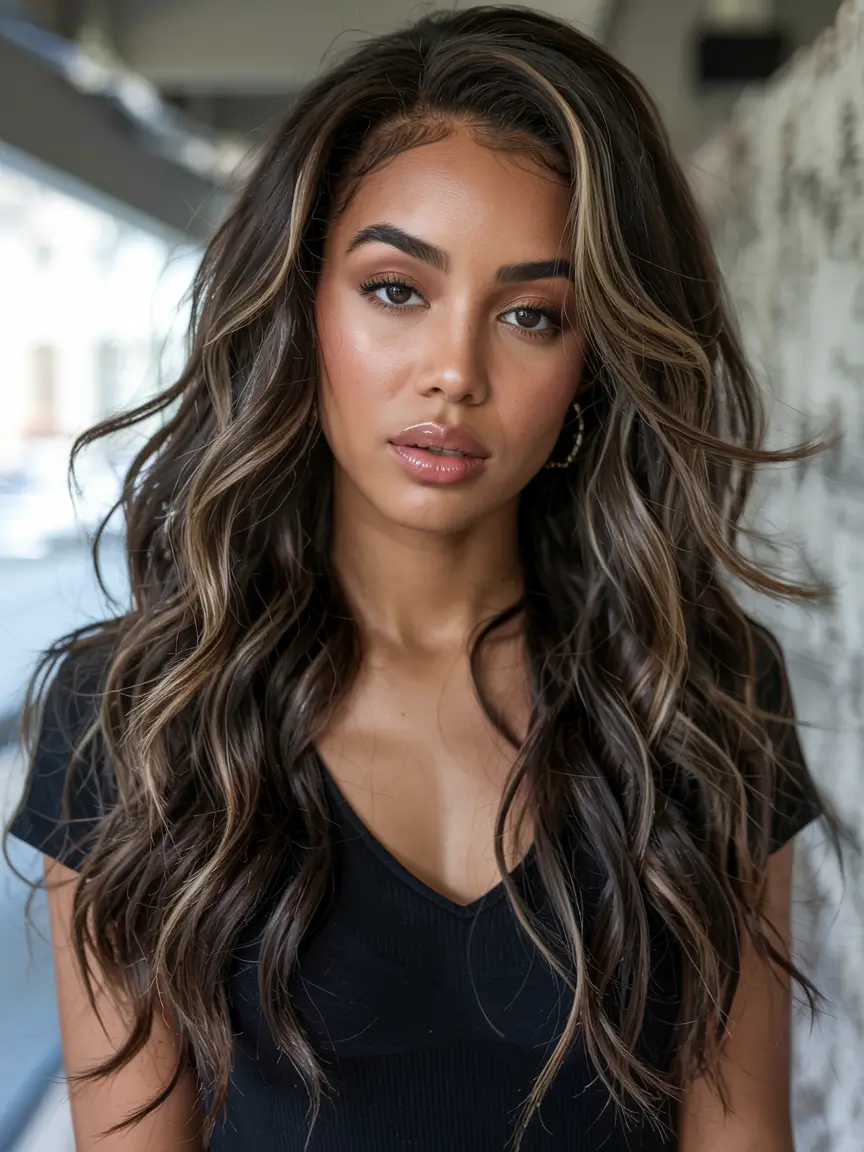 winter hair colors 2025 2026 for black women Smoky Caramel Highlights