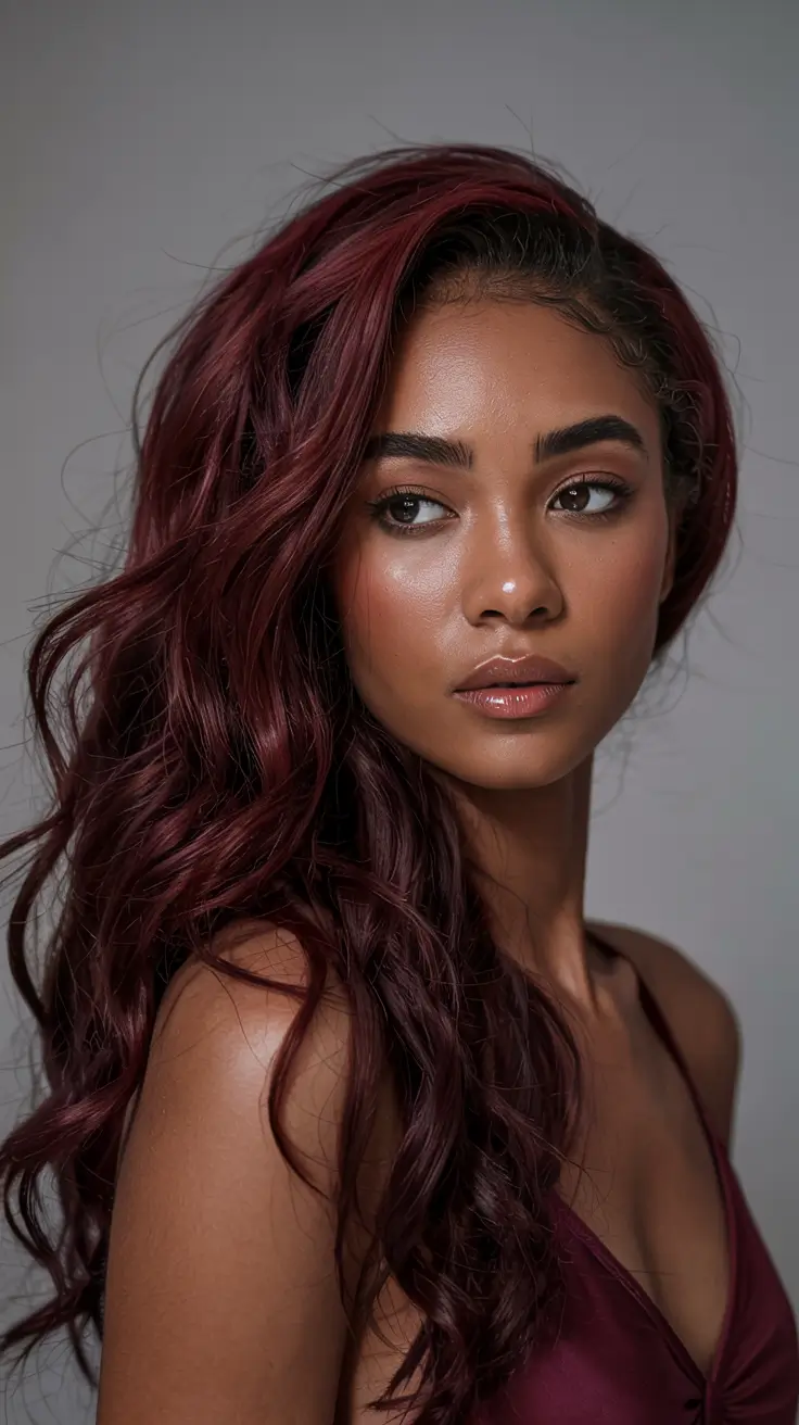 winter hair colors 2025 2026 for black women Deep Wine Curls
