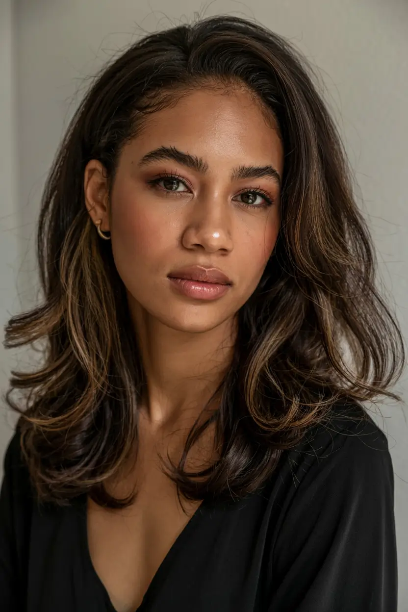 winter hair colors 2025 2026 for black women Soft Brunette Mid-Length