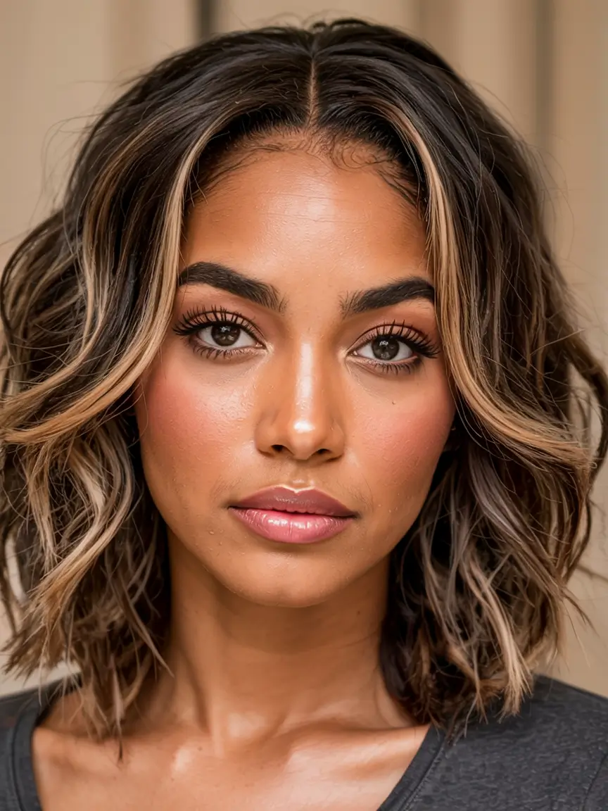 winter hair colors 2025 2026 for black women Textured Bob with Ash Highlights