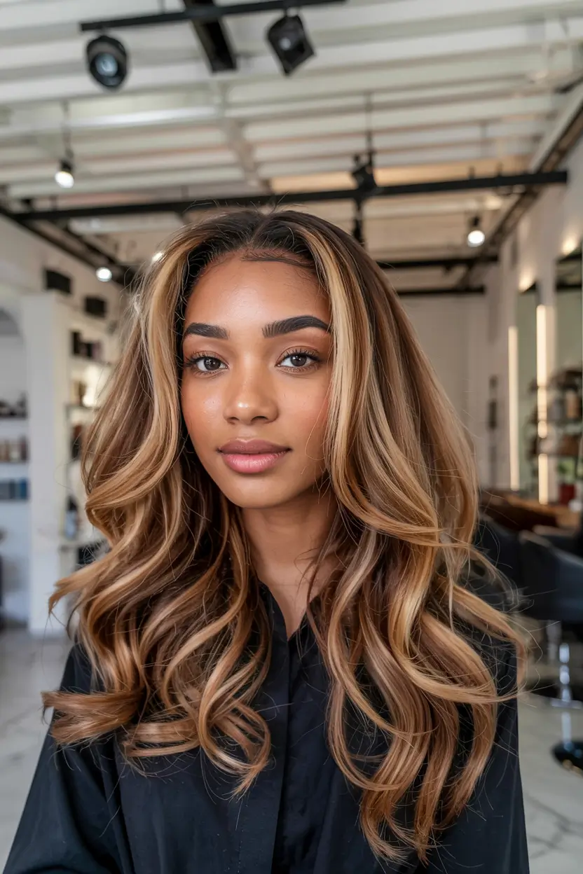 winter hair colors 2025 2026 for black women Golden Espresso Waves