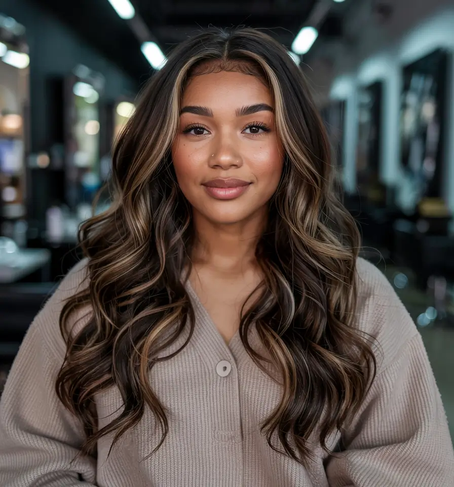 winter hair colors 2025 2026 for black women Mocha Swirl Dimension