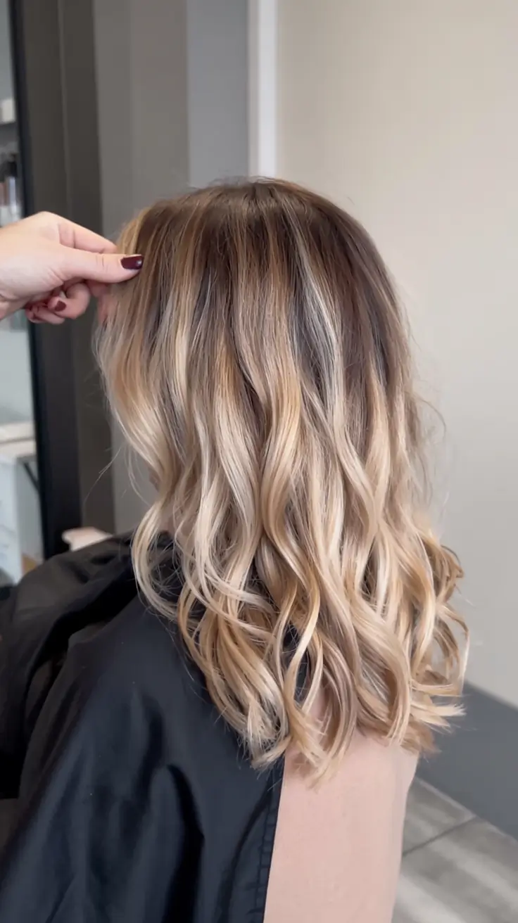 winter hair colors 2025 2026 for blondes Rooted Caramel Blonde with Loose Texture