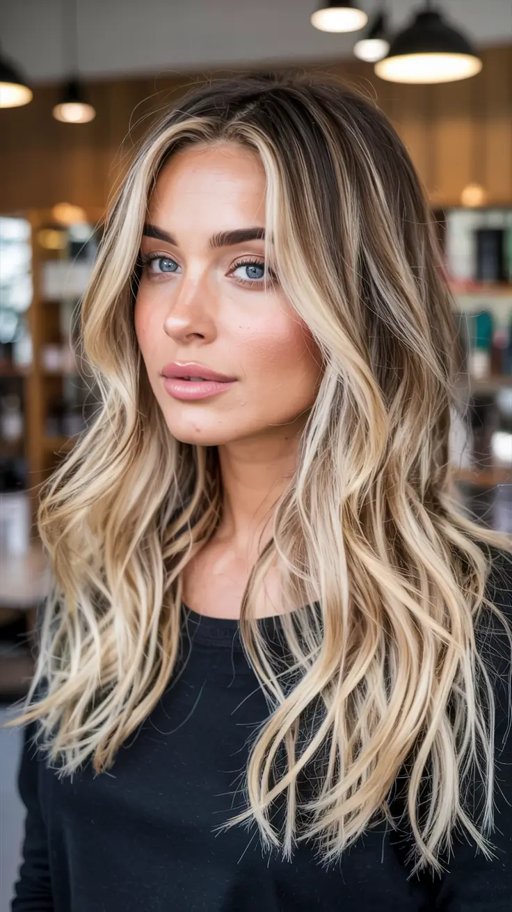 winter hair colors 2025 2026 for blondes Buttercream Blonde with a Darker Root Melt