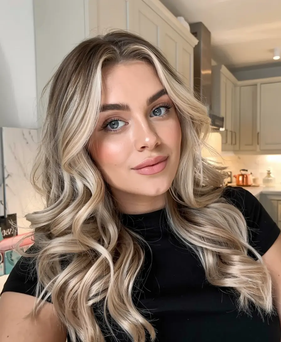 winter hair colors 2025 2026 for blondes Champagne Blonde with Glossy Finish