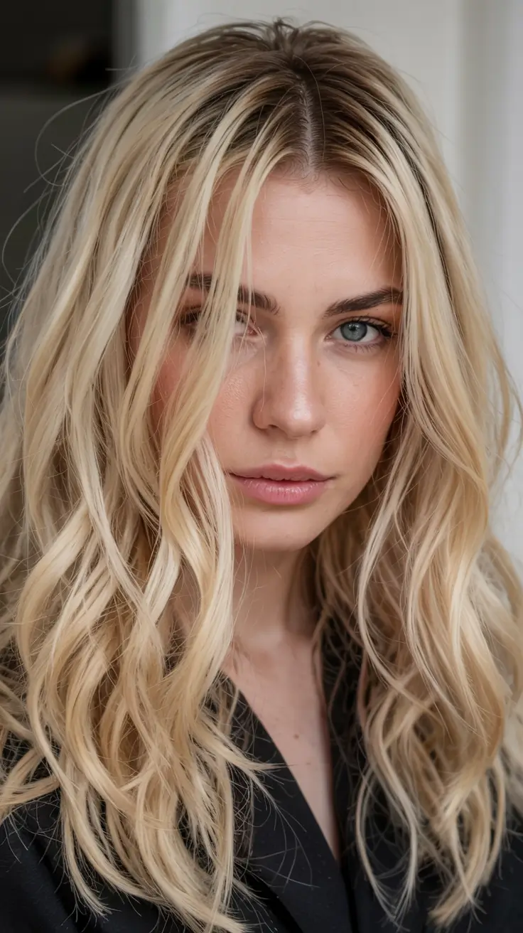 winter hair colors 2025 2026 for blondes Champagne Blonde Elegance