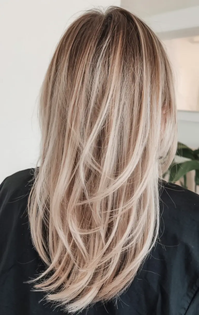 winter hair colors 2025 2026 for blondes Champagne Glow with Soft Layers