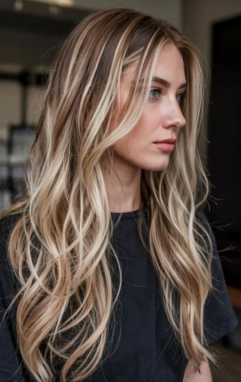 winter hair colors 2025 2026 for blondes Layered Sandy Blonde with Light Accents