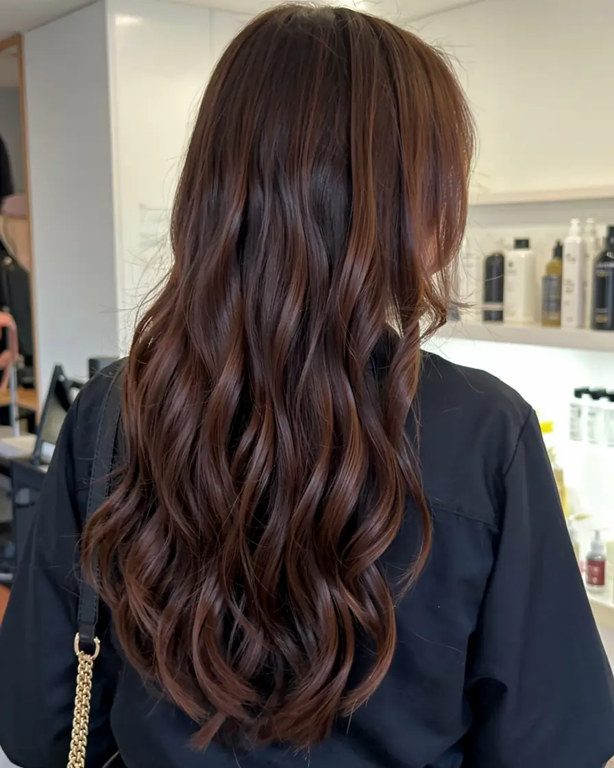 winter hair colors 2025 2026 for brown hair Deep Brunette with Soft Waves