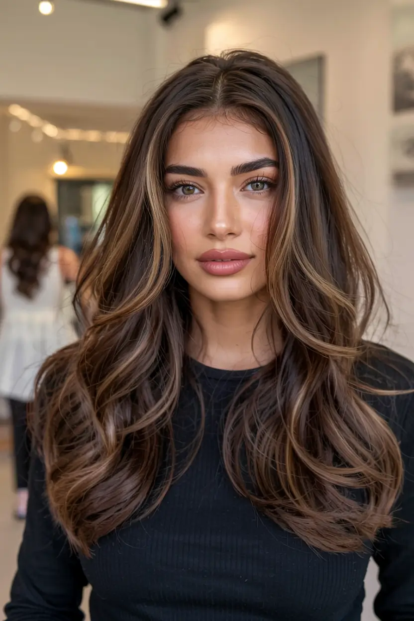 winter hair colors 2025 2026 for brown hair Honey-Kissed Brunette with Face Framing