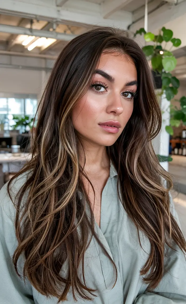 winter hair colors 2025 2026 for brown hair Warm Brunette with Natural Dimension